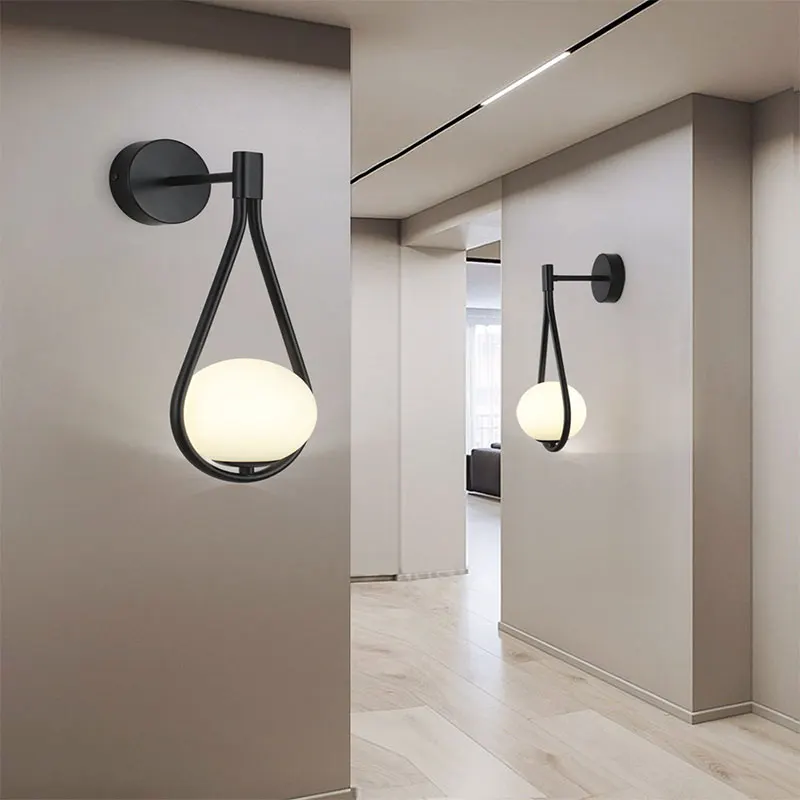 

Nordic Led Wall Lamp Post-Modern Simple Glass Living Room Aisle Corridor Creative Staircase Bedroom Bedside Porch Wall Sconce