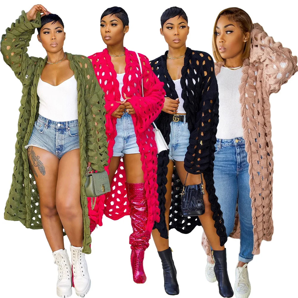 

Женский трикотажный кардиган с длинным рукавом, длинный многофункциональный кардиган с сетчатым верхом