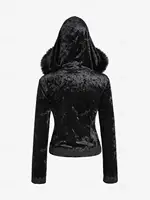 ROSEGAL Plus Size Gothic Fur Coats Black Full Zipper Applique Panel Fur Trim Fluffy Collar Long Sleeves Velvet Coat Outwears 3