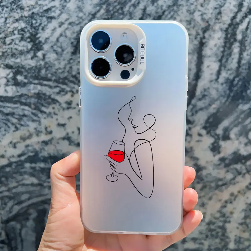 Modische Handyhülle mit Trinkbecher-Linienkunst für Damen, für iPhone 13 12 11 Pro Max Mini 17 15 14 16 Pro Max Plus, stoßfeste Laser-Cover – Detail 11
