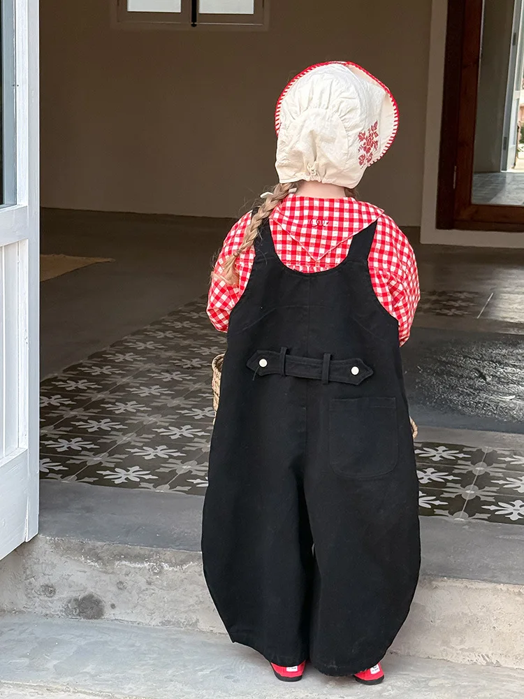 2025 Spring New Children Loose Overalls Cotton Boys Fashion Casual Pants Baby Girls Versatile Strap Trousers Kids Clothes