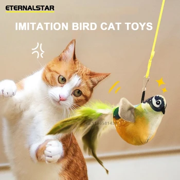 Pet Cat Toys Flying Bird Cat Toy Flapping Wings Sparrow Catnip Toys Vivid Chirping Simulation Bird Interactive Cat Toy 1
