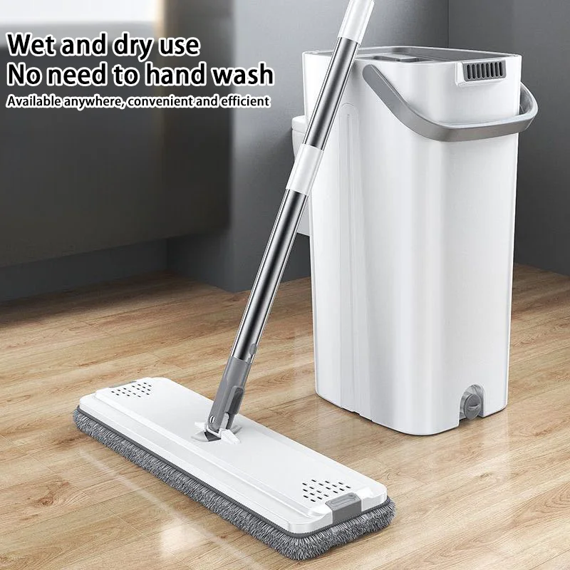 

Floor Flat Squeeze Mop with Bucket Hand Free Lazy Cleaning Mop Microfiber 360 Rotating Self-Wringing Mop House Cleaning home