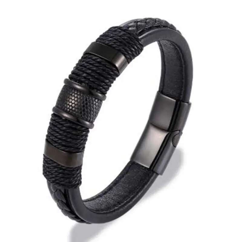 Leather Bracelets Leather Bracelet Fashion Multilayer Braided Genuine Leather Bracelet Metal Magnetic Buckle Bracelet Men Braided Jewelry