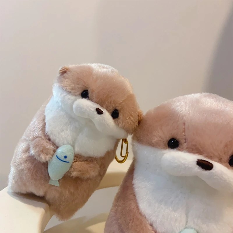 Plush Keychain Cute Otters Holding Fish Plush Keyrings Lightweight Hanging Pendant Props School Bag Key Wallet