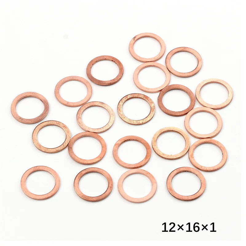 

20PCS/Pack Solid Copper Washer Flat Ring Gasket Sump Plug Oil Seal Fittings 12*16*1MM Washers Fastener Hardware Accessories