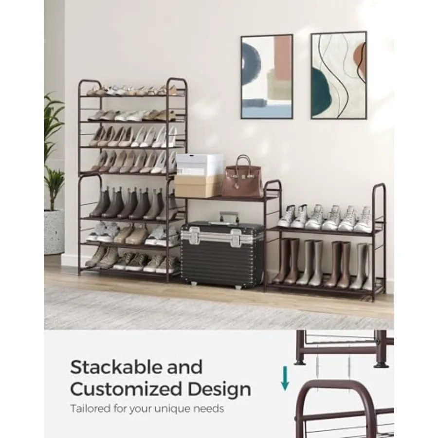 Stackable Shoe Rack 4 Tier Metal Shoes Rack Storage Shelf Holds up to 20 Pairs Shoes Adjustable Slanted Shelves Tower Organizer