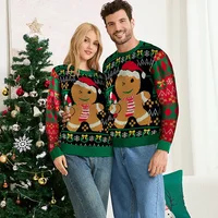 2025 Christmas Family Sweater Gingerbread Man Print Warm Soft Knitwear Full Sleeve O Neck Jumpers Adults Kids Matching Pullovers 2