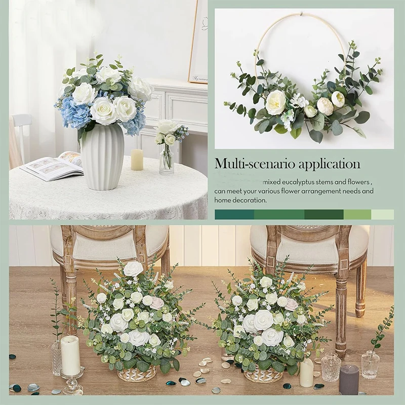 5/10/20 Stück künstliche Eukalyptusblätter, Stiele, große silberne Dollar-Blatt-Picks, Pflanzen, künstliche Blumen für Hochzeitssträuße, Blumendekoration – Detail 10