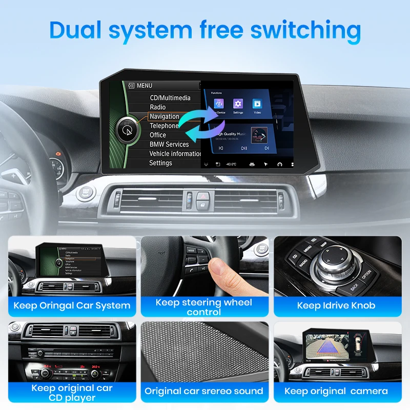 Radio para Auto Junsun con Pantalla Ultrafina de 12.9'' y Carplay Inalámbrico, Android Auto, para BMW Serie 5 F10 F11 2011-2017, Sistema CIC NBT, Pantalla Táctil Multimedia, GPS, Navegación, Mirroring 6