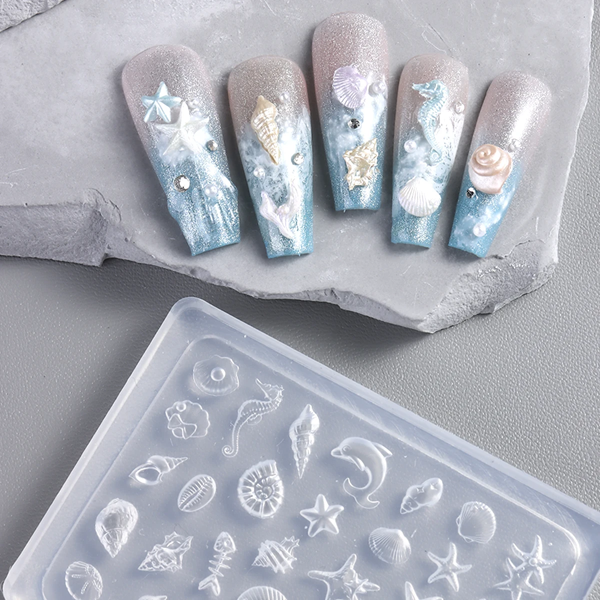 실리콘 네일아트 몰드, 조개 네일아트 몰드, 소라, 불가사리, 리본 조각 몰드, 웨어러블 네일 액세서리