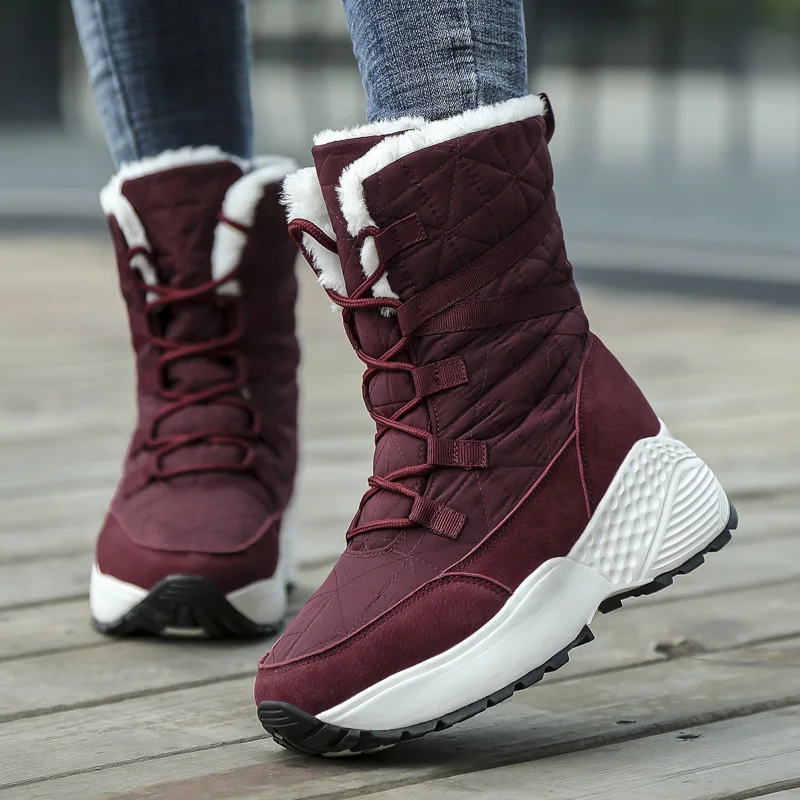 

Women High Top Snow Boots Winter Plush Platform Boots Warm Comfortable Waterproof Mid-Calf Boots Women Fashion Non-slip Boots