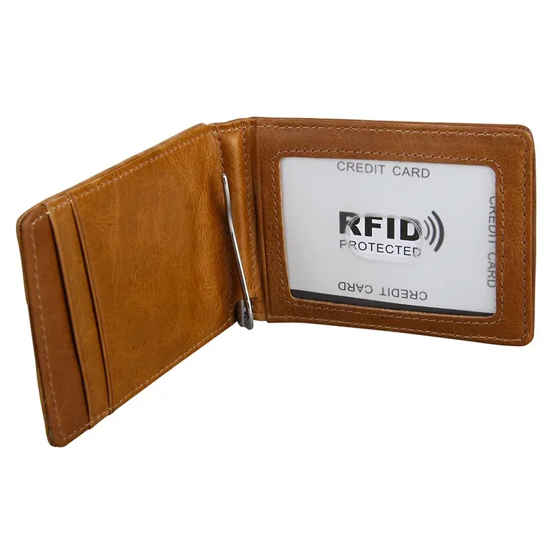 Fashion New Genuine Leather Men Money Clips Male Retro Credit Cards Pack Cowhide Cash Dollar Holder Multi-function Card Set