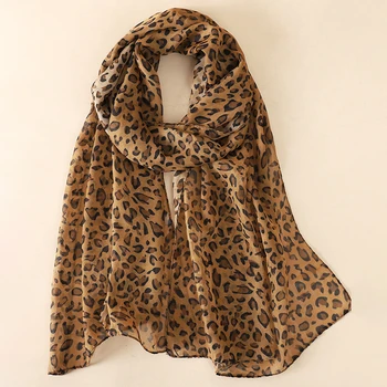 New Fashion 50 * 160 cm Stampa leopardata Chiffon Georgette Sciarpa di seta Donna Foulard Foglia di loto Scialle lungo Estate Elegante Bandana 1