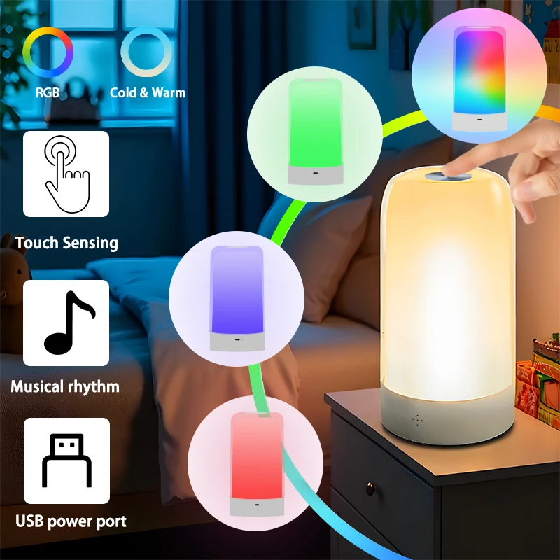 BedroomtablelampbedsidelampcolormoderemotecontroltouchdimmableUSBmagiccolorportablenightlight