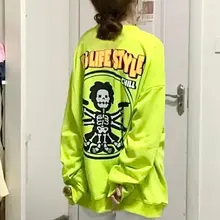 

Deeptown Y2K Ugly Skull Print Green Sweatshirt Women Harajuku Streetwear Hippie Oversize Crewneck Hoodie Female Tops Winter
