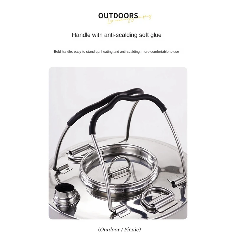 304 Stainless Steel Camping Kettle Portable Outdoor Camping Stainless Steel Copper Bottom Kettle Picnic Tea