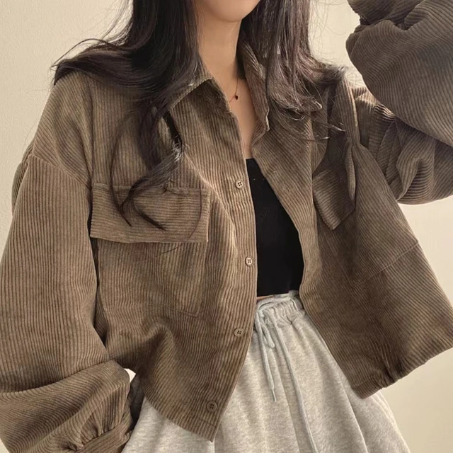 Autumn Retro Versatile Single Breasted Turndown Collar Long Sleeved Jacket for Women Coffee Casual with Pockets Loose Coat 2