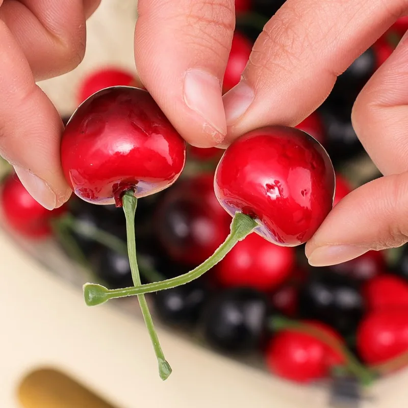 Artificial Fruits and Vegetables 100/10Pcs Red Cherry Foam Decoration Home Party Christmas Decor Kitchen Window Displays Fake Fruits Model Food Photography Props