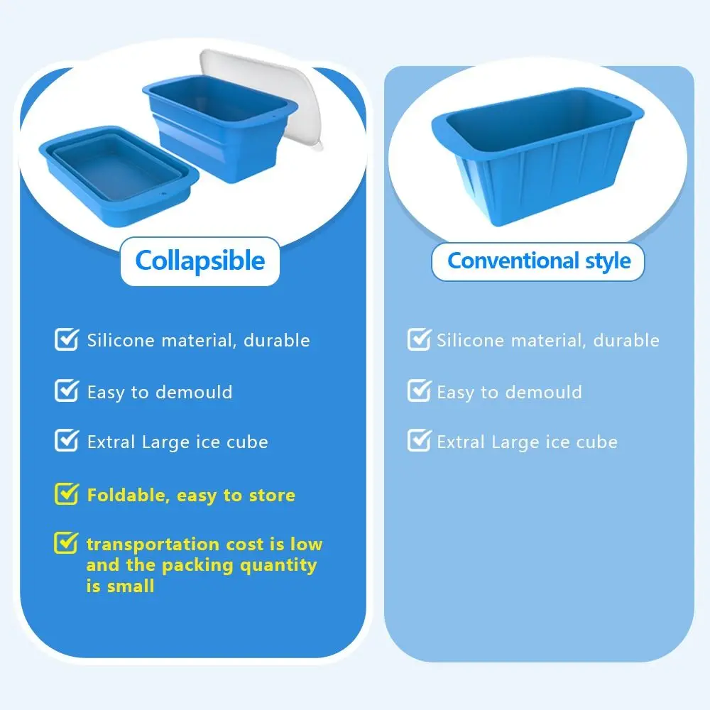 Reusable Ice Block Mold Foldable with Lid Ice Bath Silicone Box Extra Large Large Grid Mould
