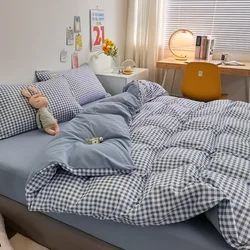 Fashion Striped Grid Printed Breathable Bedding Set - 1.2m 3pcs set A (8)