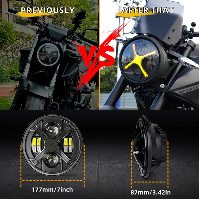 7inch Smoked X-Shaped Led Motorcycle Headlight, Amber Daytime Running Lights and Turn Signals, 60-Watt Power, Car Exterior Modification Parts, Suitable for Harley Retro Cruisers