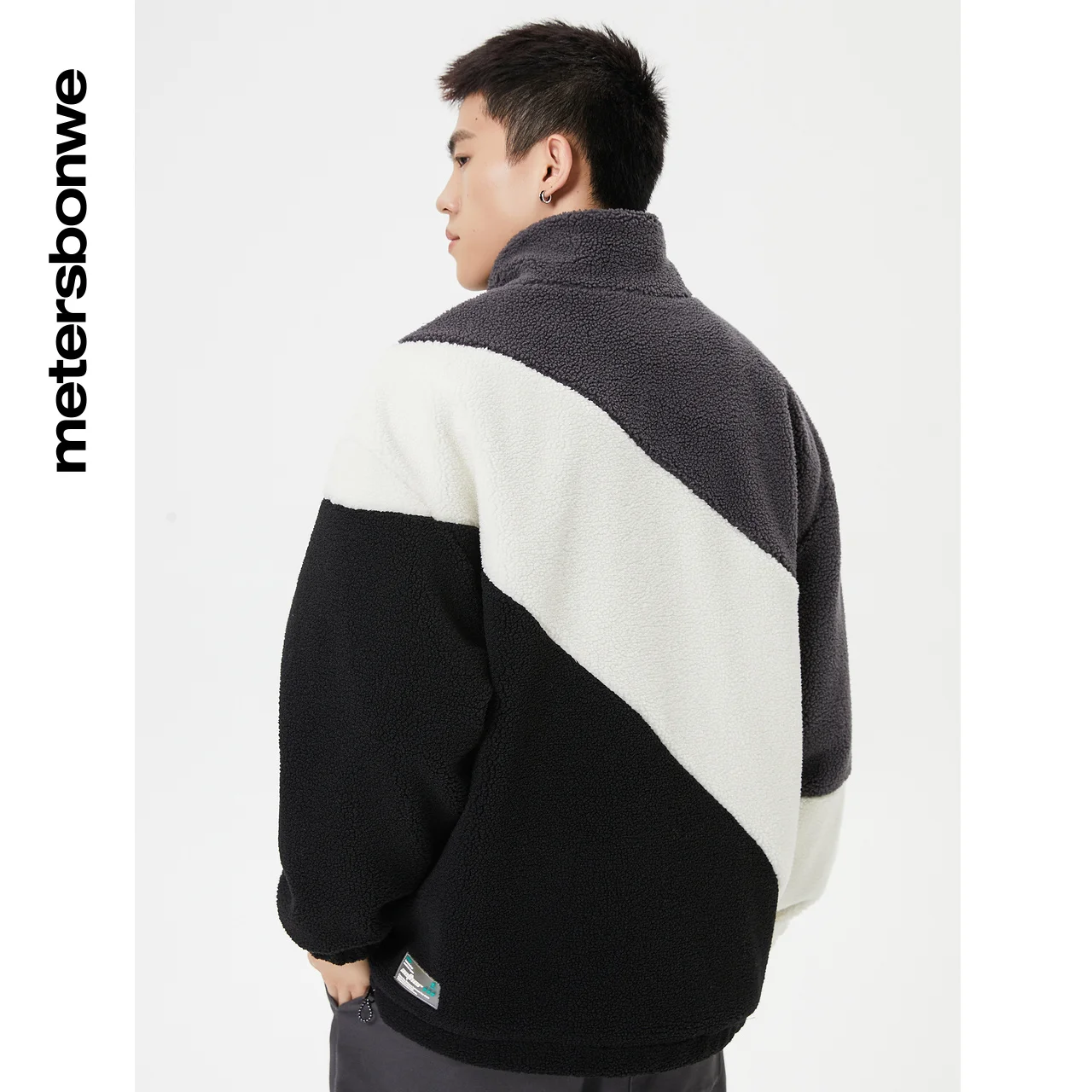 Metersbonwe Lamb Fleece Cotton Coat Men Winter New Youth Leisure Warm Jacket Oblique Contrast Outerwear Brand High Quality Top