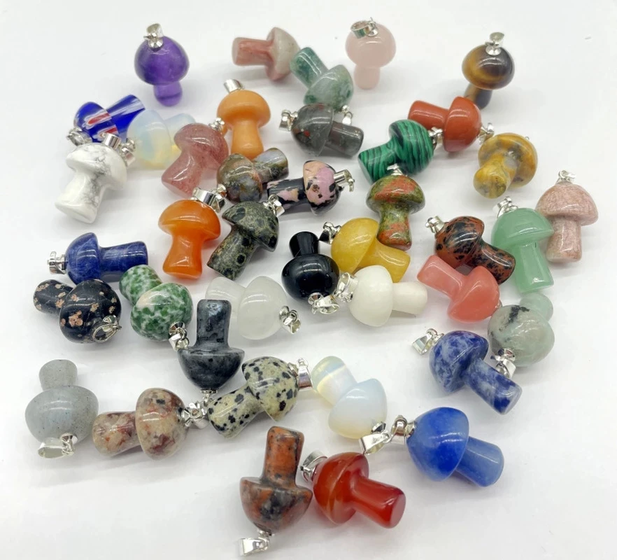 2CM Mini Mushroom Natural Stone Carving charms Pendant Reiki Healing Crystals Rose Quartz Pendants For Necklace Jewelry Making