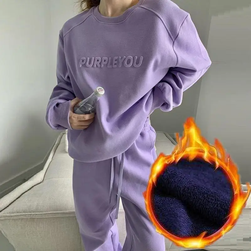 Women Fleece Tracksuit Sets Winter Long Sleeve Sweatshirts Jogger Pant 2 Piece Outfits Workout Athletic Loungewear - Image 2