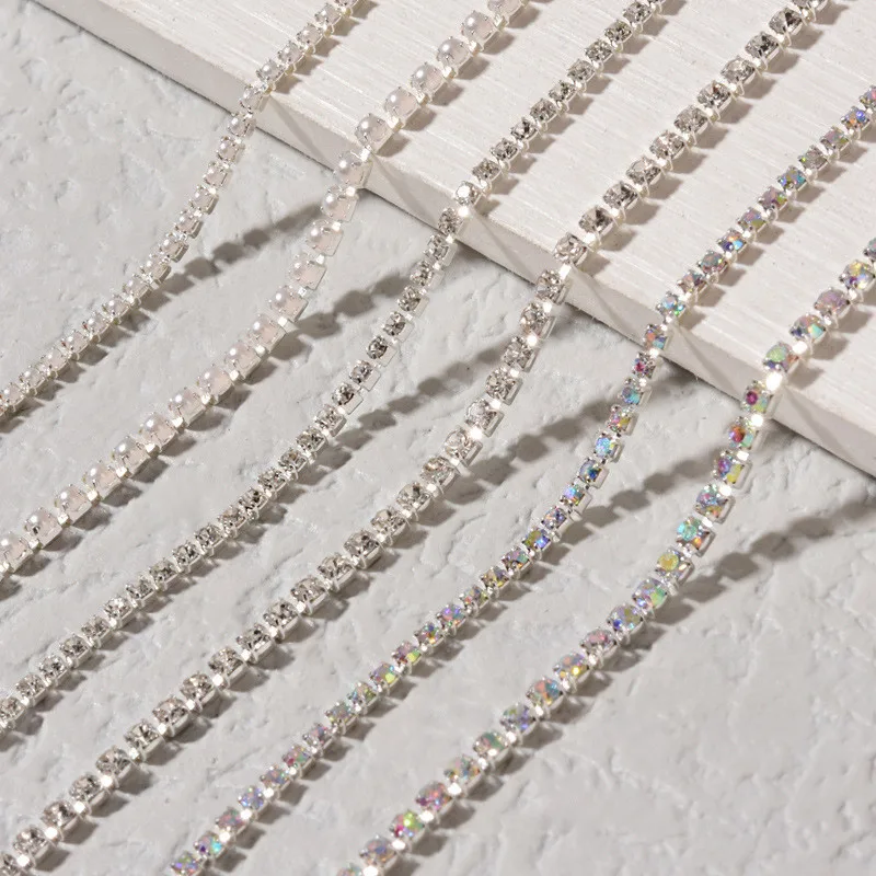 Chaîne à ongles avec breloques en perles 1,5 mm, or rose et argent, décorations artistiques, ongles en métal, pièces 3D à faire soi-même, strass, bijoux, accessoires de manucure_voghion.com