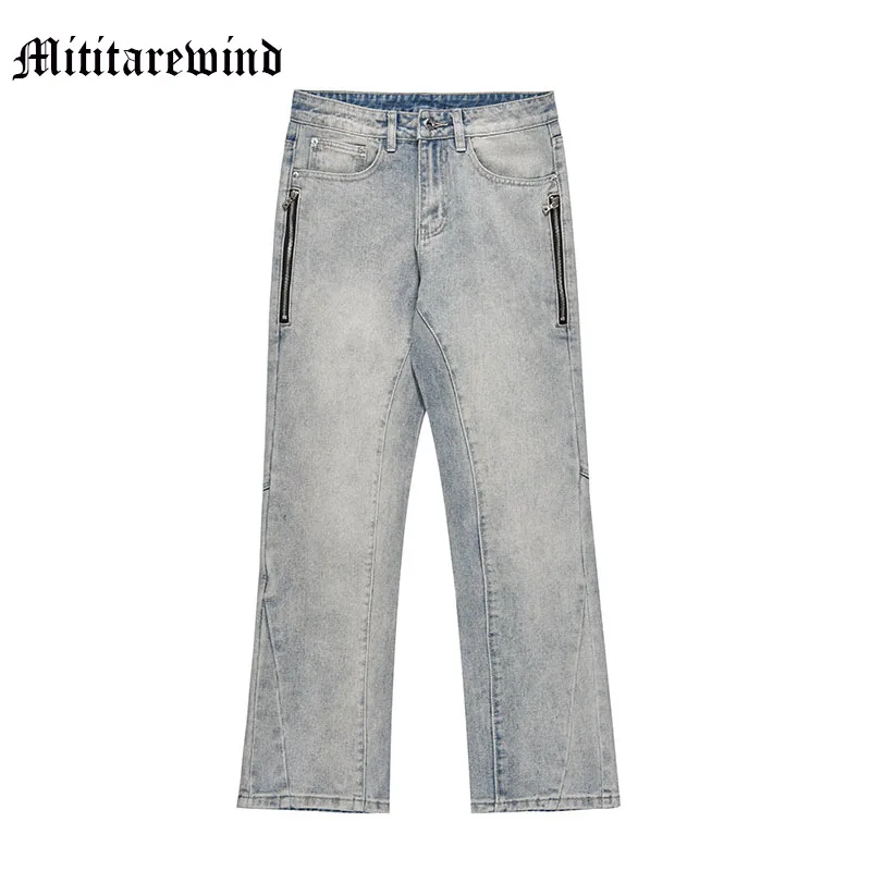 

Hip Hop Teenage Streetwear Zipper Soliced Men Pants Solid Loose Baggy Straight High Street Jeans Casual Four Seasons Trousers