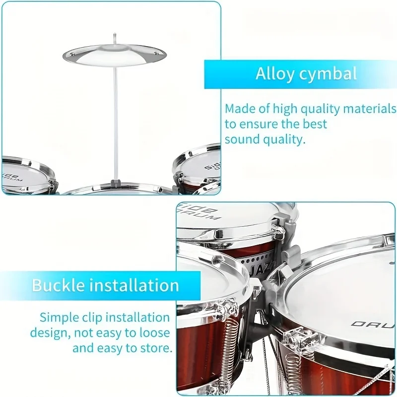 Kids Drum Set Musical Toy Drum Kit for Toddlers Jazz Drum Set with Stool, 2 Drum Sticks, Cymbal and 5 Drums Musical Instruments 4