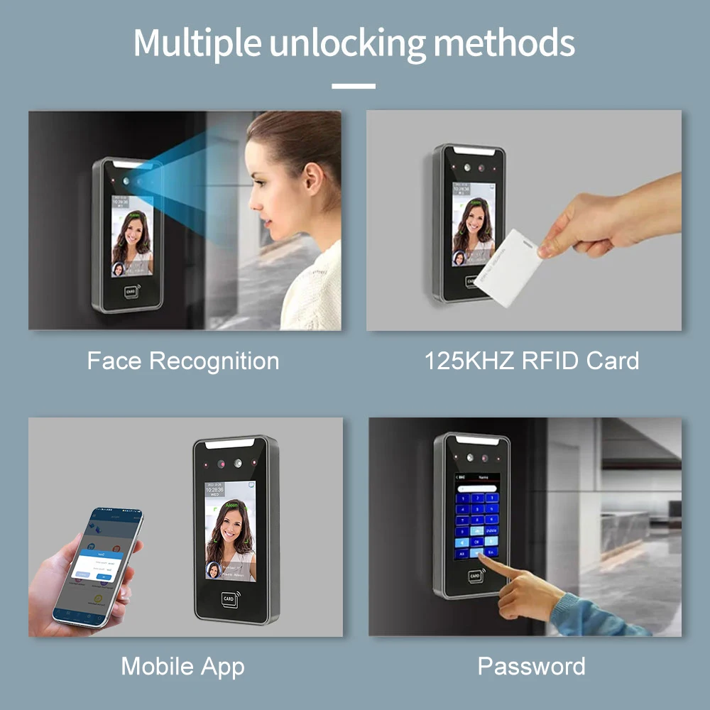 Cámara biométrica de 2MP y 4 pulgadas con pantalla táctil Lcd, Control de acceso Wifi, reconocimiento facial, asistente de tiempo de empleado, Nube gratuita, API, SDK, 5000 usuarios