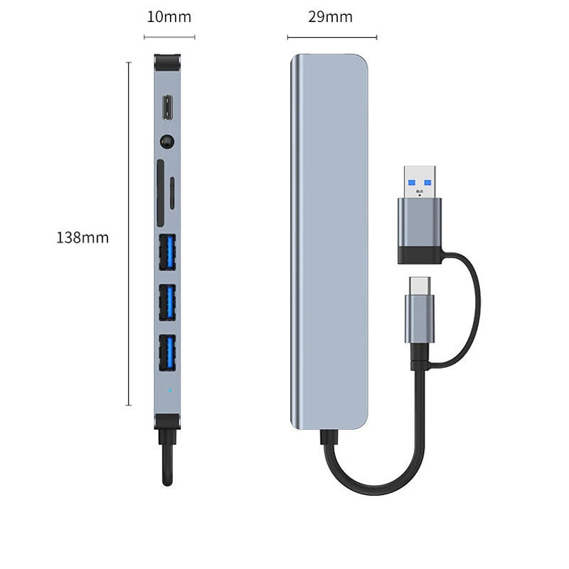 8 IN 1 USB TYPE C 3.0 HUB 3.5MM Audio SD TF Card reader 5Gbps OTG Keyboard mouse hard drive Macbook Pro Laptop PC Phone