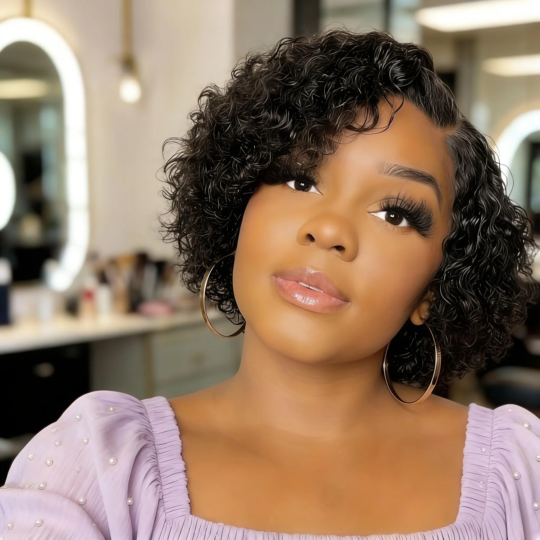 Curly Bob Wig Human Hair Deep Wave Lace Front Wigs 13x4 Short Pixie Wigs for Women Pre Plucked 180% density 4
