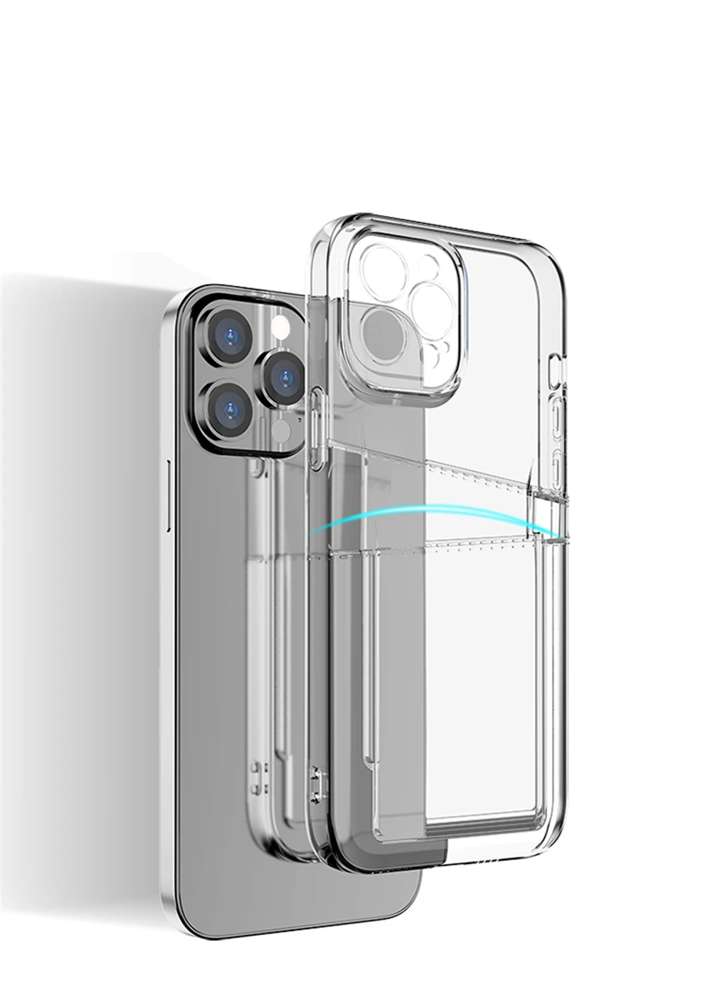 Shockproof Dual Card Slot Holder Phone Case For iPhone 13 12 11 Pro Max XR X XS Max 7 8 Plus Mini Wallet Transparent Soft Cover apple magsafe