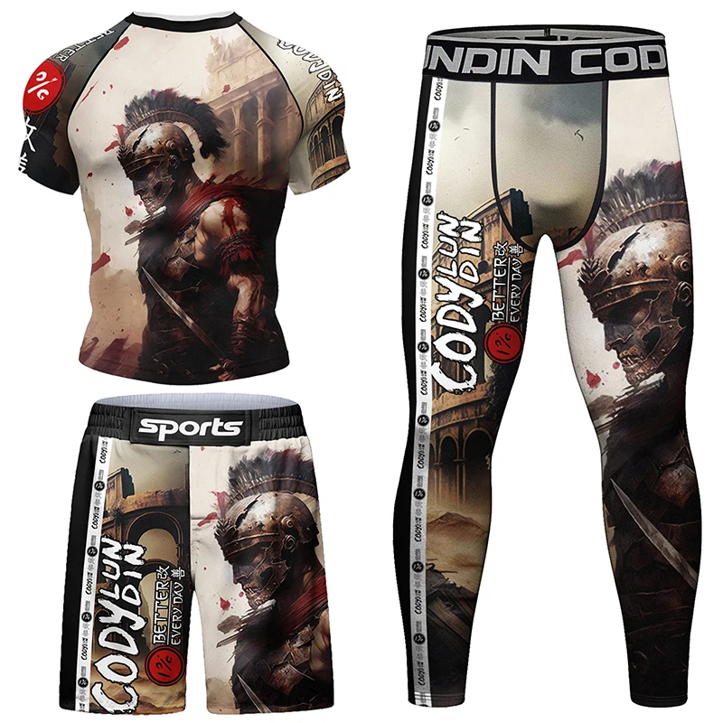 Sports Apparel Mens T Shirt Mma Clothing Man Rashguard T-shirt+Pants Sets Rash Guard Jiu jitsu MMA Compression Shirt+Shorts Bjj Boxing Jerseys Sport Suits