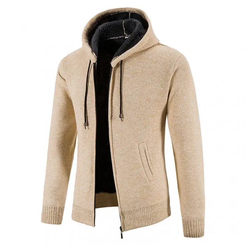 Winter Thick Cardigan Mens Sweater Zipper Hooded Fashion Warm Slim Fit Knitted Sweater Male Fleece Hoodies Coats Men M-4Xl knitted cardigan knitted sweater coat sweater coats fleece cardigan