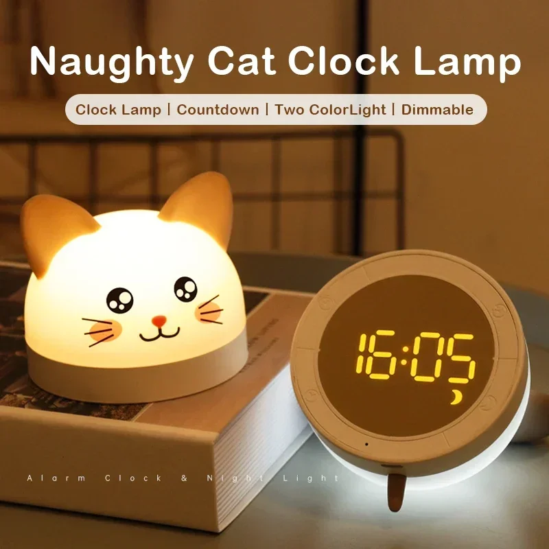 Cute Cat Mouse Alarm Clock for Children with 2 Colors LED Lamp Timer Snooze  Rechargeable Night Light Kids Gifts Clock Digital - AliExpress