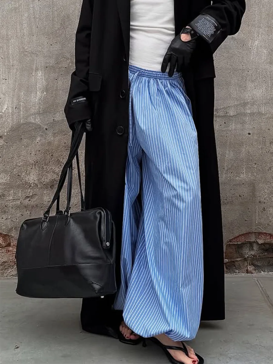 Tossy Striped Lace-Up Casual Women's Pants Patchwork Loose Streetwear Trousers High Waist Commute Clothes Female Bandage Pants