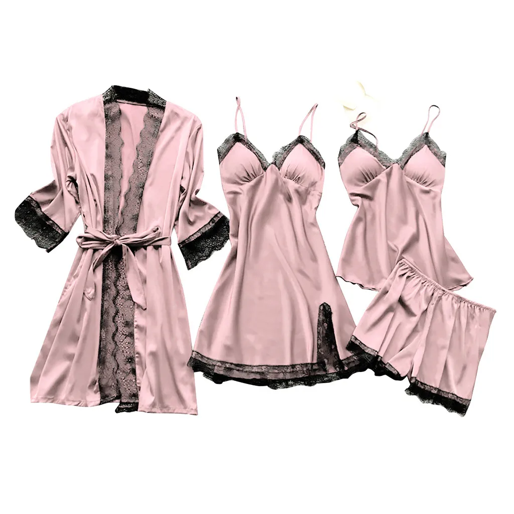 Women's Sexy Lace Pajamas Fashion V-Neck Gown Comfort Pajamas With Chest Pads Nightdress Casual women pajamas set women pajama suit