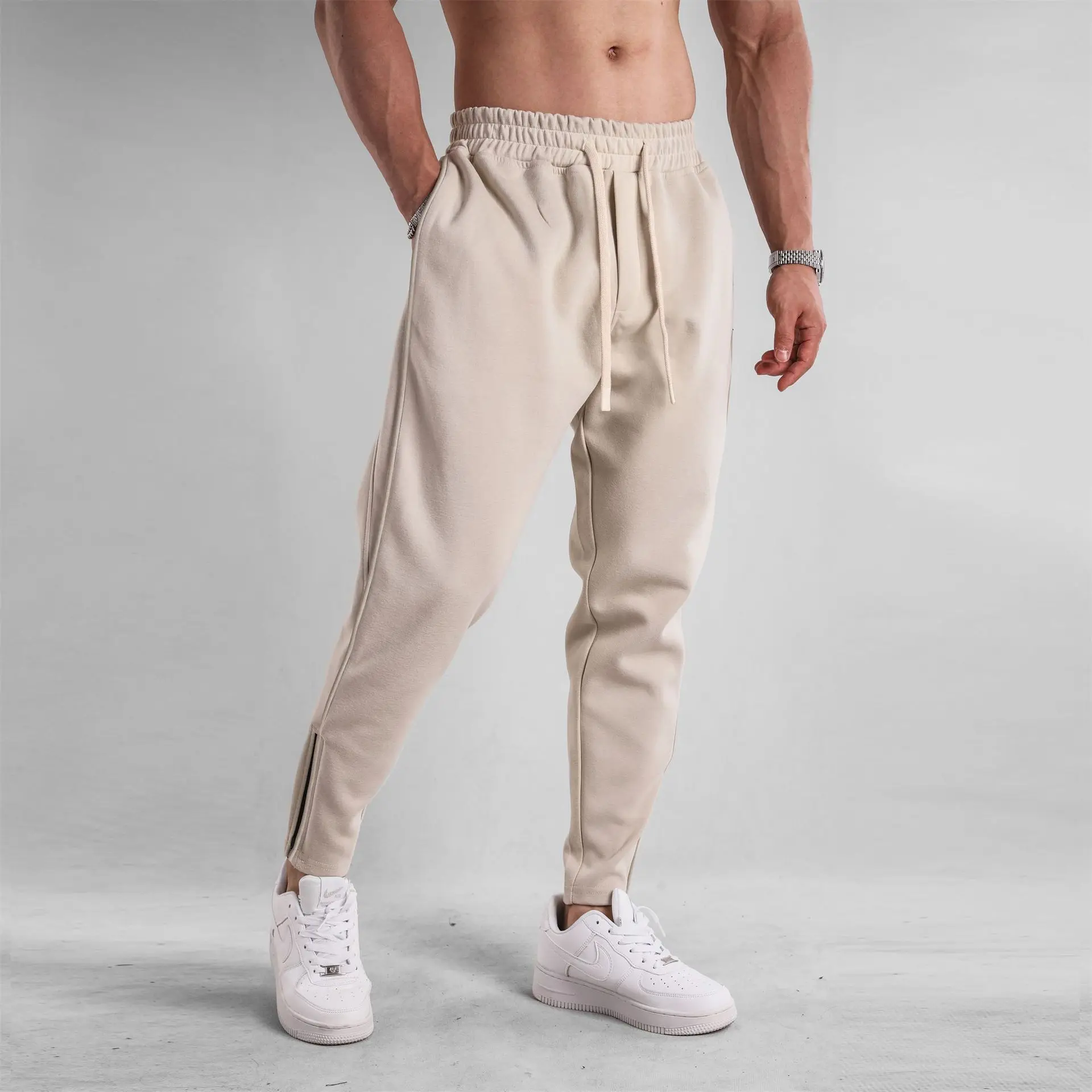 Men's Clothing Sport Casual Zipper Baggy Pants Cotton Long Trousers Outdoor Gym Fitness
