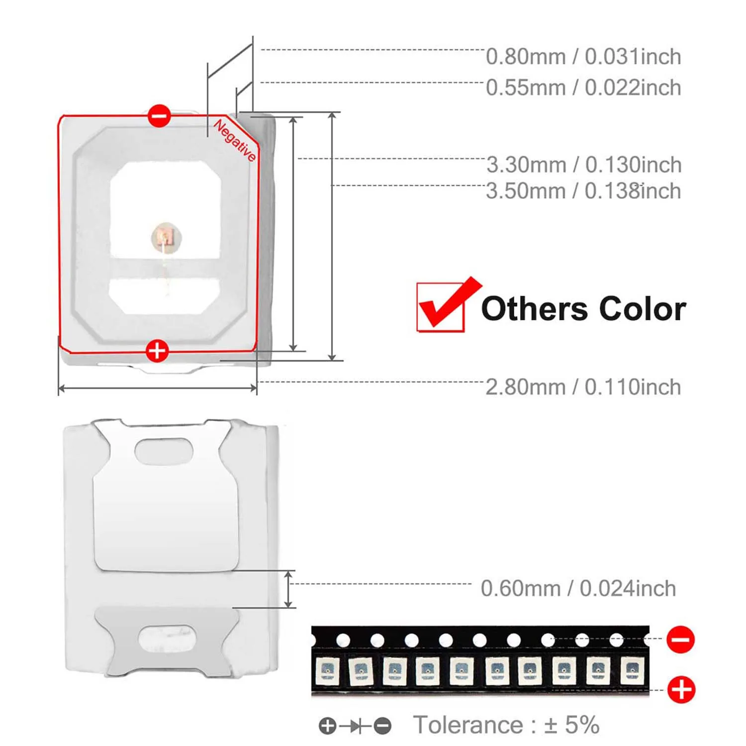 100Pcs 2835 SMD LED 다이오드 칩 멋진 따뜻한 흰색 빨간색 녹색 파란색 노란색 0.2W 0.5W 2V 3V 작은 DIY SMT PCB 램프 빛 구슬 방출