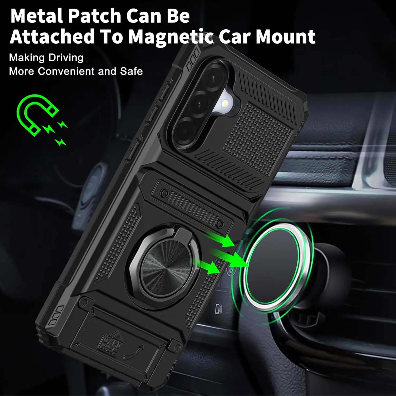 Heavy Shockproof Wallet Phone Case with Rotating Ring Kickstand and Card Holder