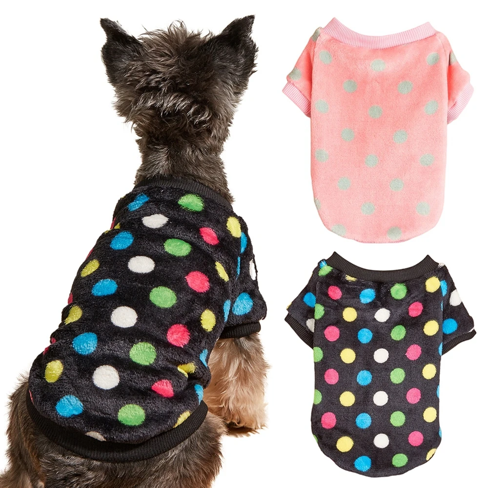 

Pet Cats Dogs Autumn Winter Warm Spotted Plush Hoodie Comfortable Easy on And Off Cold Weather Clothes S-XL For Small Large dogs