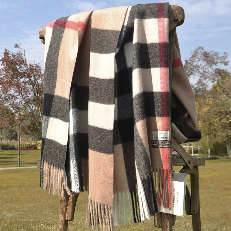 

6 Colors Thick Khaki Luxury Winter England Plaid Soft Cashmere Scarf Women Warm Pashmina Blanket Female Outstreet Tassel Shawl