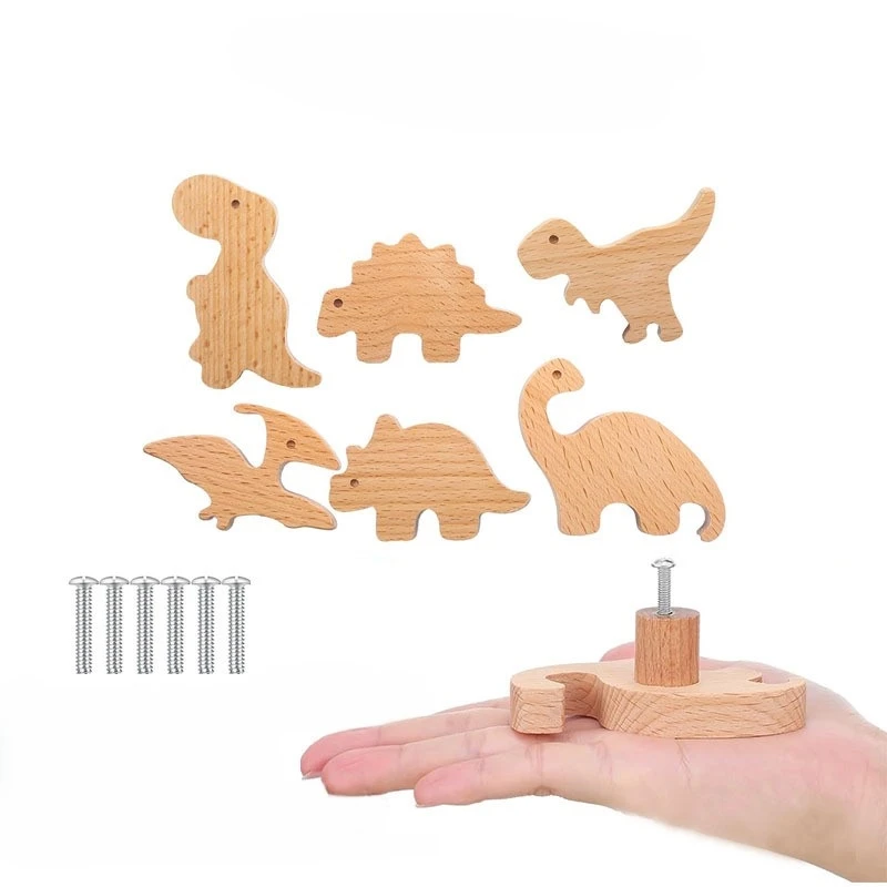 Description Picture 4 of itemWood Handle Knob dinosaur Shape Cupboard Wardrobe Cabinet Drawer Door Solid Wooden Handles Knobs for Kids Furniture 7Pcs