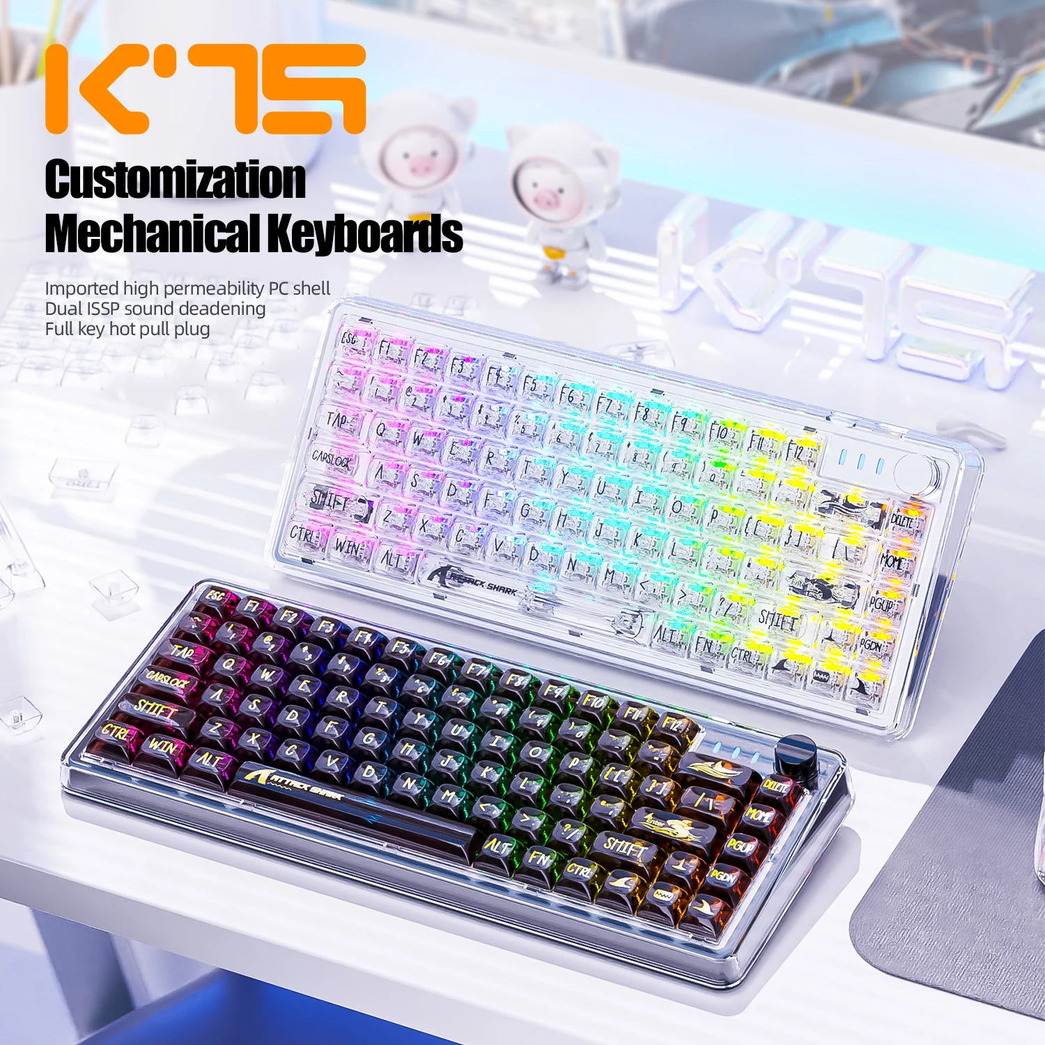 

K75 Transparent Customized Mechanical Keyboard 81 Keys RGB NKRO Hotswap Dual ISSP Type-C Wired Gaming Keyboards For Computer PC