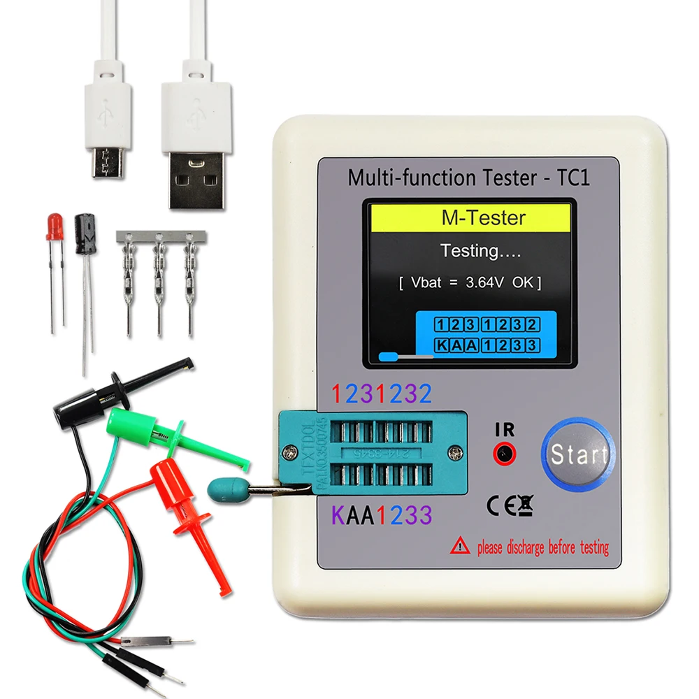 LCR-TC1 1.8" TFT LCD Display Multi-meter Transistor Tester Diode Triode Capacitor Resistor Test Meter MOSFET NPN PNP Triac MOS