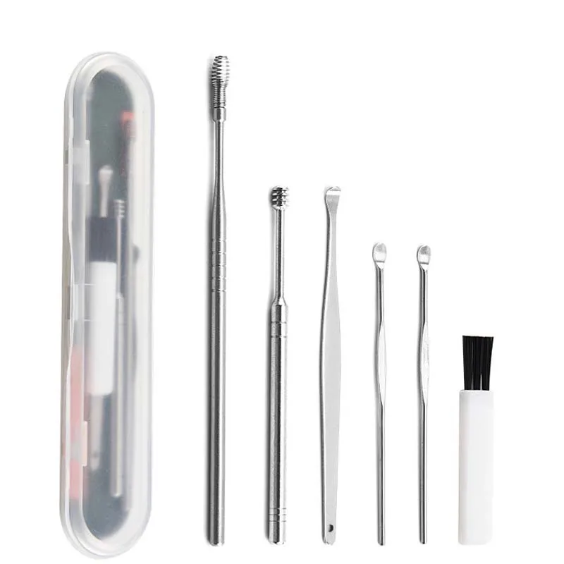 6Pcs/set Ear Wax Pickers Stainless Steel Earpick Wax Remover Curette Ear Pick Cleaner Cleaner Spoon Care Clean Tool